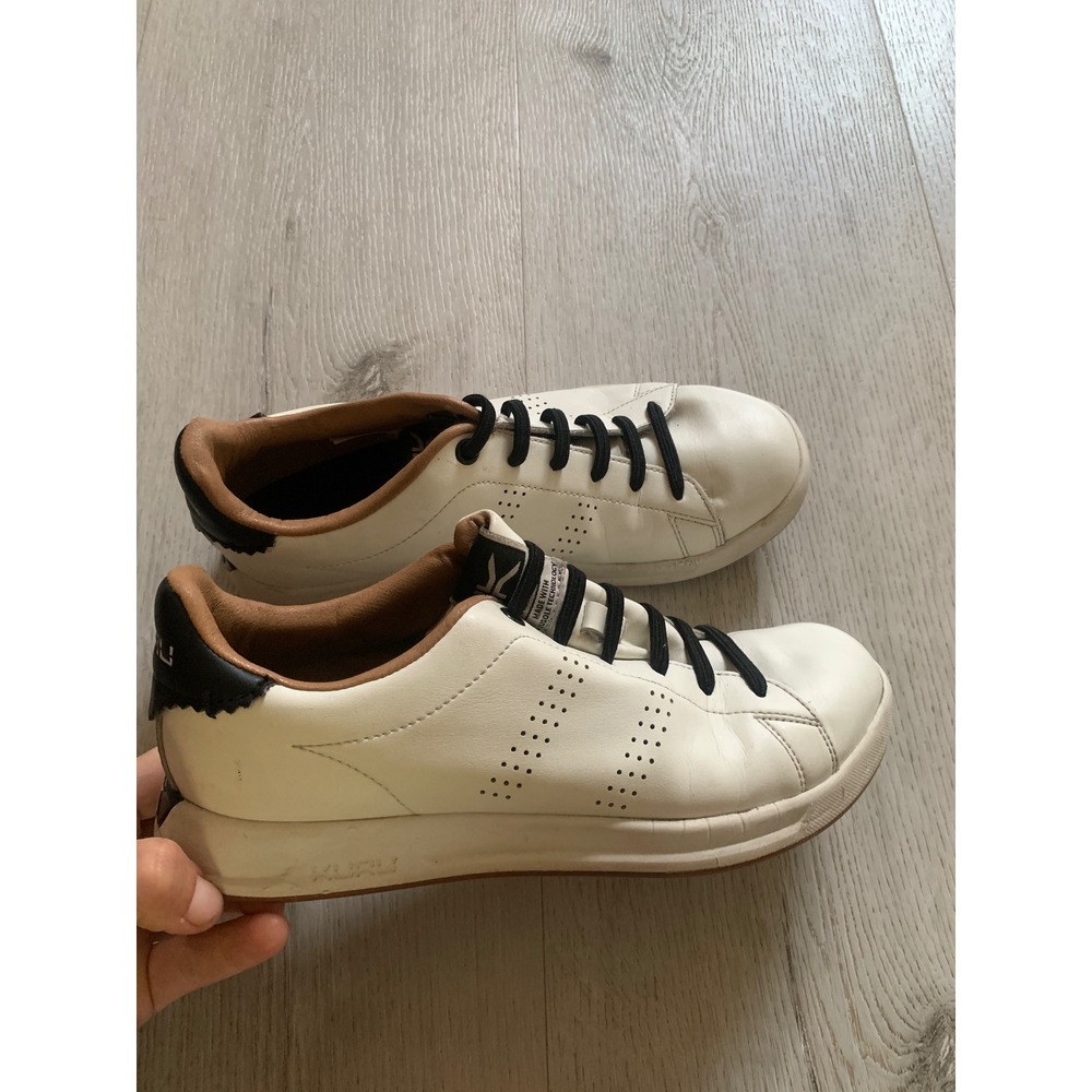 KURU Roam White Leather Orthotic Sneakers Womens 7.5 Black‎ Tan Accents 20630275
